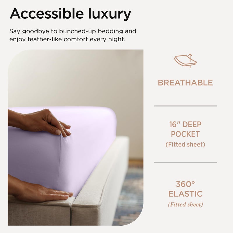 Threadmill Egyptian Cotton Sheets for King Size Bed | 100% Certified Egyptian Cotton King Bed Sheets Set | Snug Fit Elastic Deep Pocket King Sheets Soft, Breathable All Season Solid Sateen | Lilac - Image 5